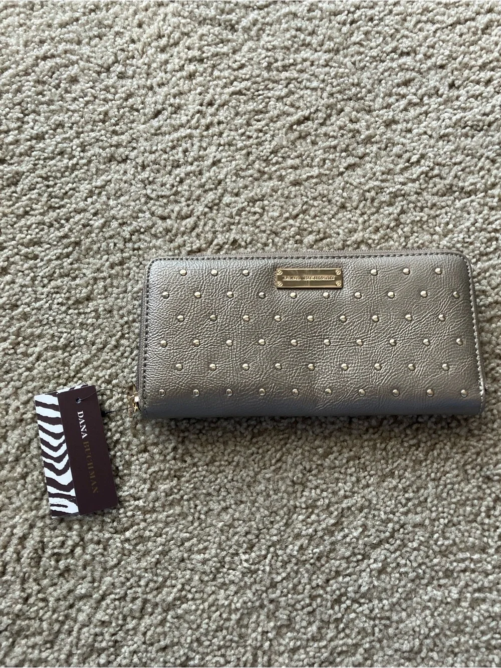 Dana Buchman Metallic Gray Zip-Around Studded Wallet